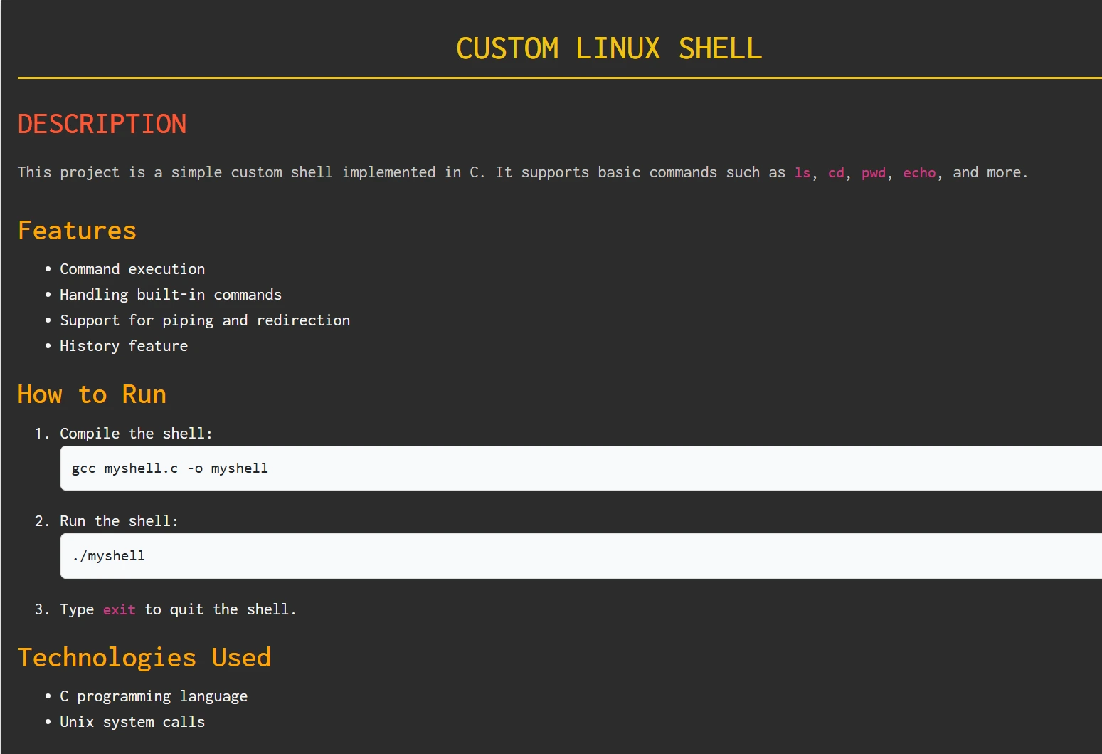 Linux Shell Project